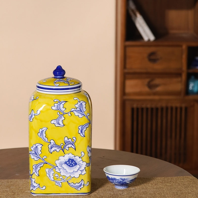 New Chinese‑Style Imperial Yellow Square Storage Jar