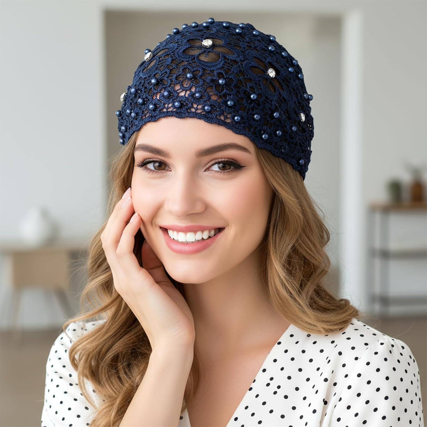 3pcs Boho-Chic Crystal & Pearl Embellished Wide Headbands, Wide Boho Pearl Headband for Wome, Floral Beaded Lace Elastic Headband Suitable for Daily Wear and Weddings Stylingvarious Holidays