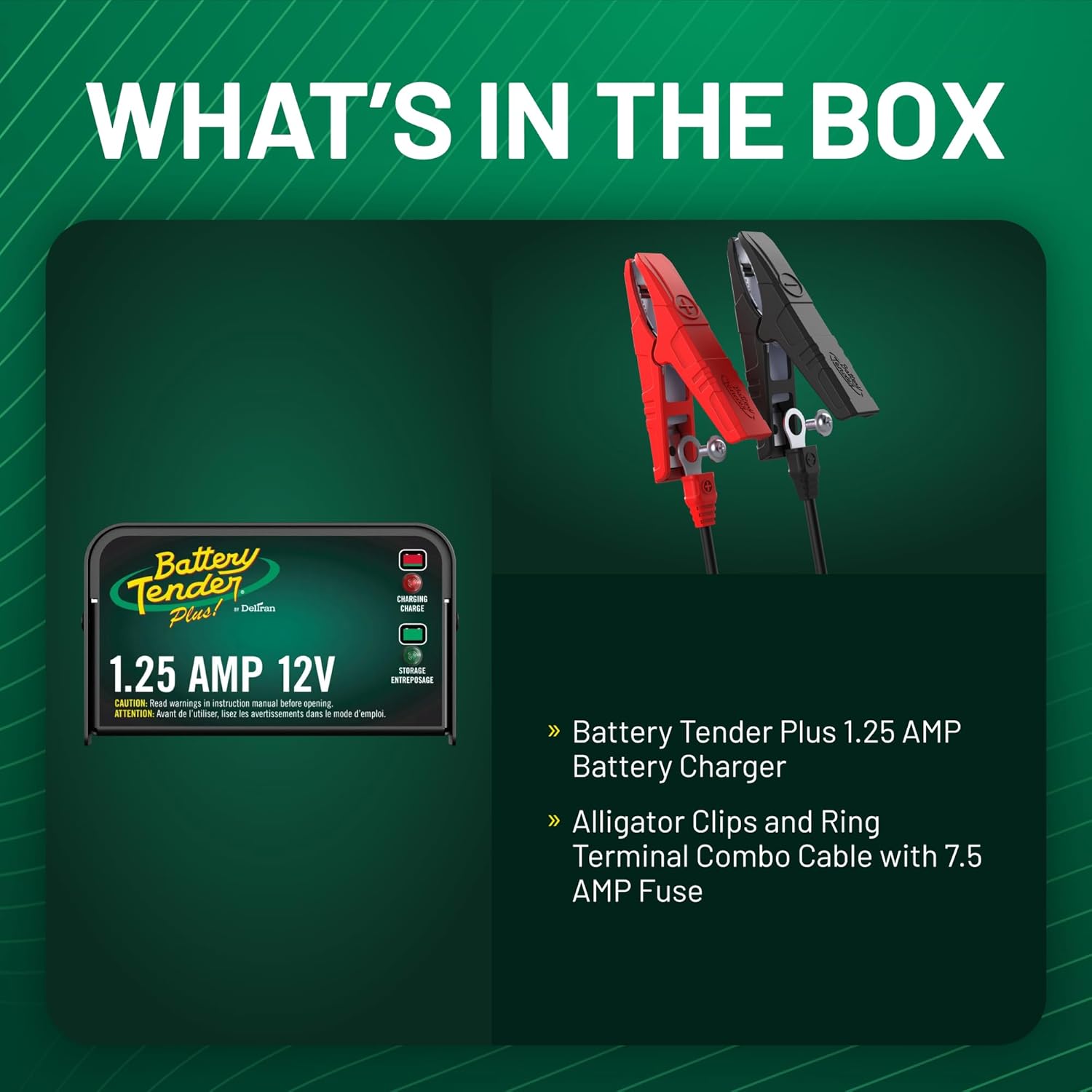 Battery Tender Plus 12V 1.25 AMP Car & Motorcycle Battery Charger and Maintainer, Float Charge for Automotive, and ATVs - Smarter Than a Trickle Charger