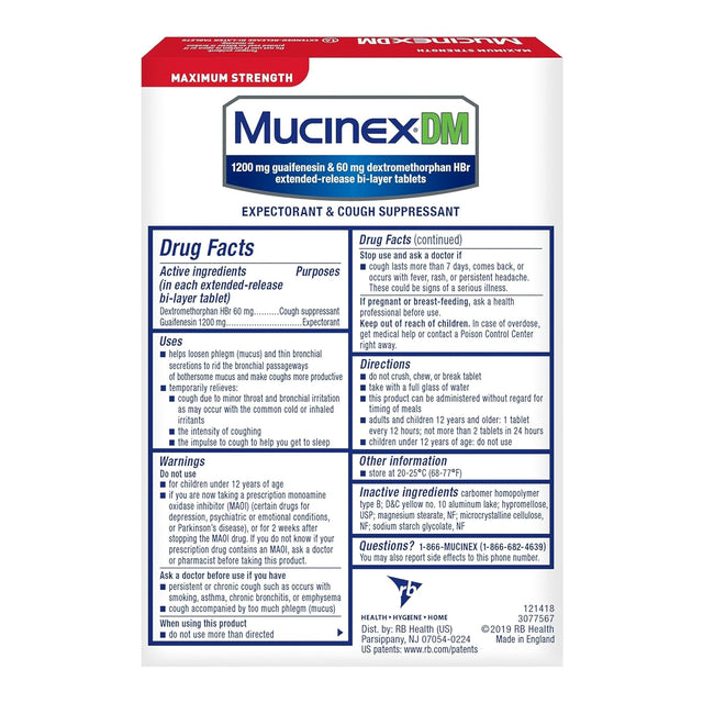 Mucinex DM Expectorant and Cough Suppressant, Maximum Strength