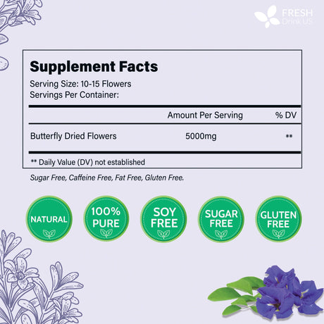 Premium 1010+ Butterfly Pea Flowers, 100% Natural, Loose Leaf Herbal Tea, No Gluten, Vegan