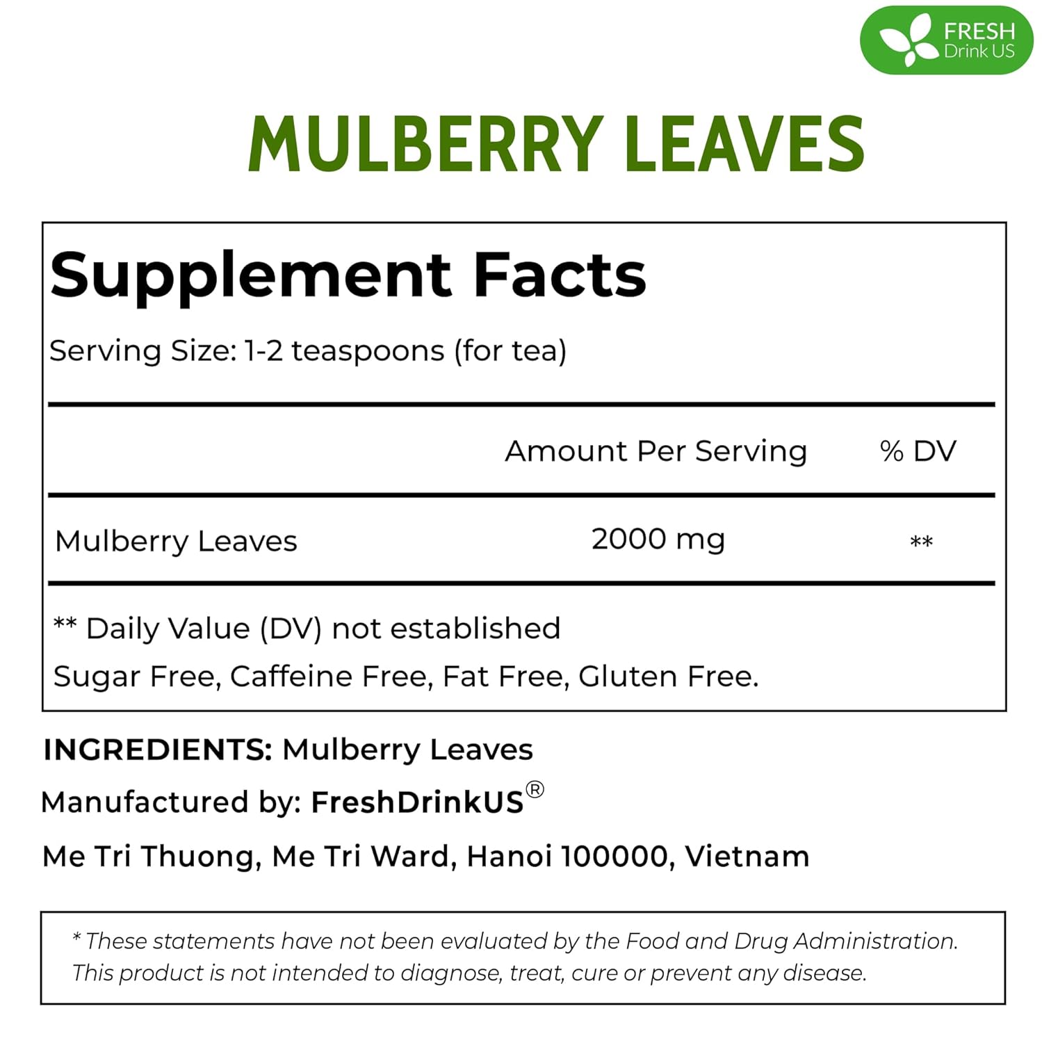 Permium Mulberry Leaves, Mulberry Loose Leaf Herbal Tea, No Additives, No Caffeine, Vegan