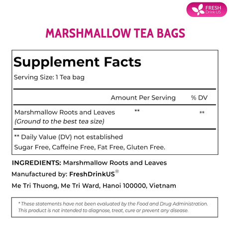 Premium Marshmallow Root and Leaf Tea Bags, 100% Natural & Pure.