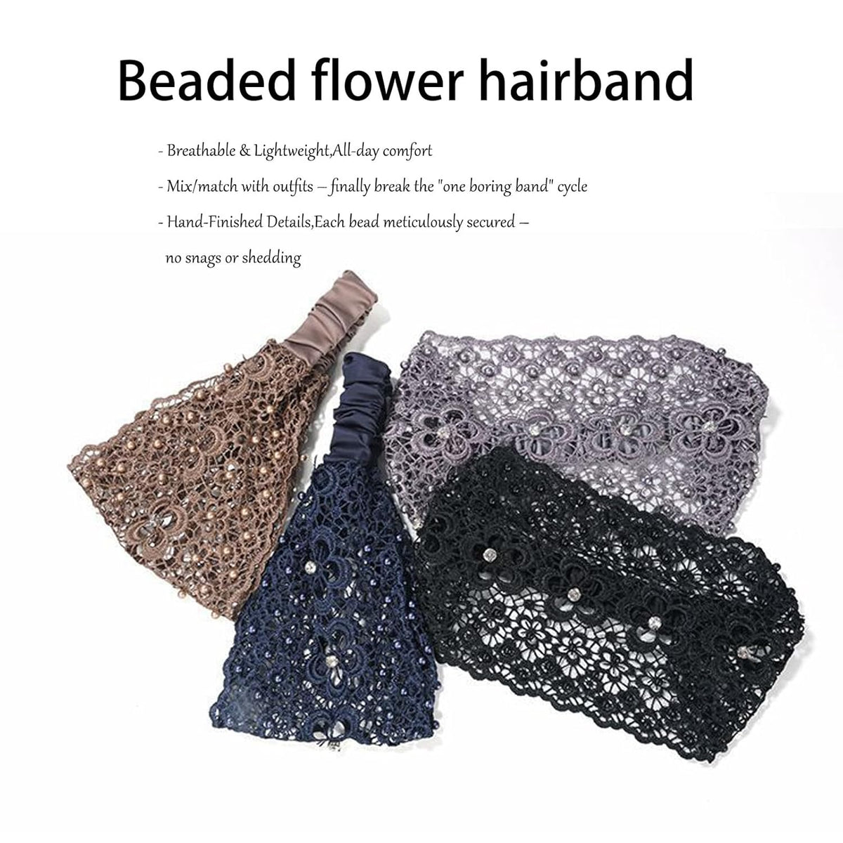New Set Boho Headbands, Boho-chic Crystal & Pearl Embellished Wide Headbands, for Women Fashion Vacations & Daily Styling (3pcs A)