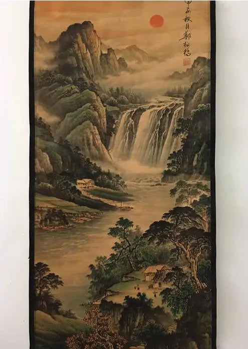 Antique Chinese Hand-Painted Landscape Scroll, 172 x 65 cm