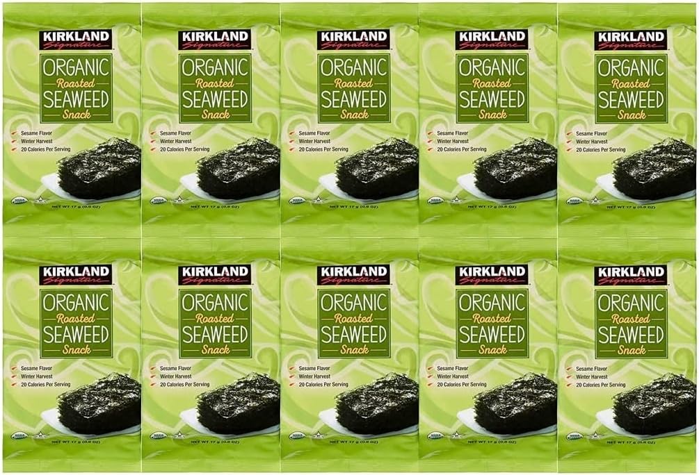 Kirkland Signature Organic Roasted Seaweed Snack Pack of 10 (0.6 Ounces each)