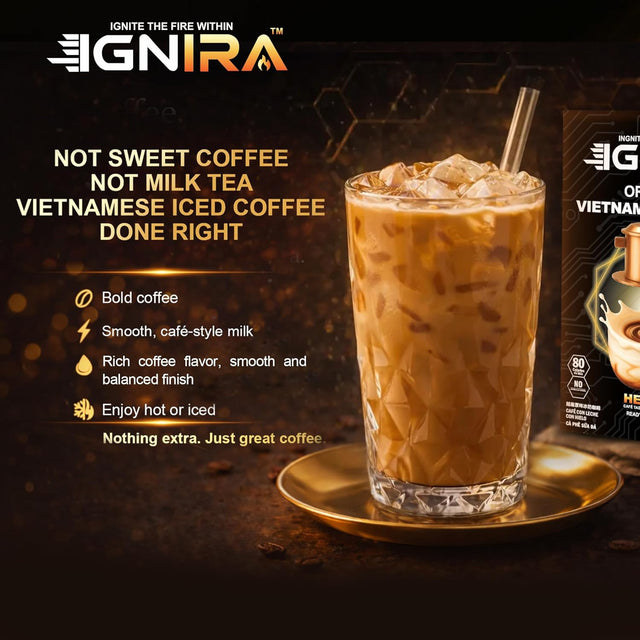 IGNIRA Original Instant Coffee – Hot or Iced Milk Coffees, Premium Robusta Instant Coffee Packets, Not Too Sweet, No Cholesterol, No Soybeans, Ready-to-Mix – HexFire Energy, 20 Single-Serve Sticks (12.69 oz)