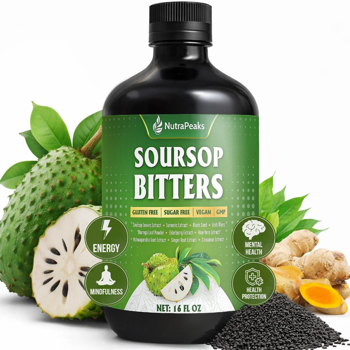 Soursop Bitters Liquid – Herbal Detox Formula with Soursop, Ginger, Turmeric & Black Seed Mixed Berry Flavor