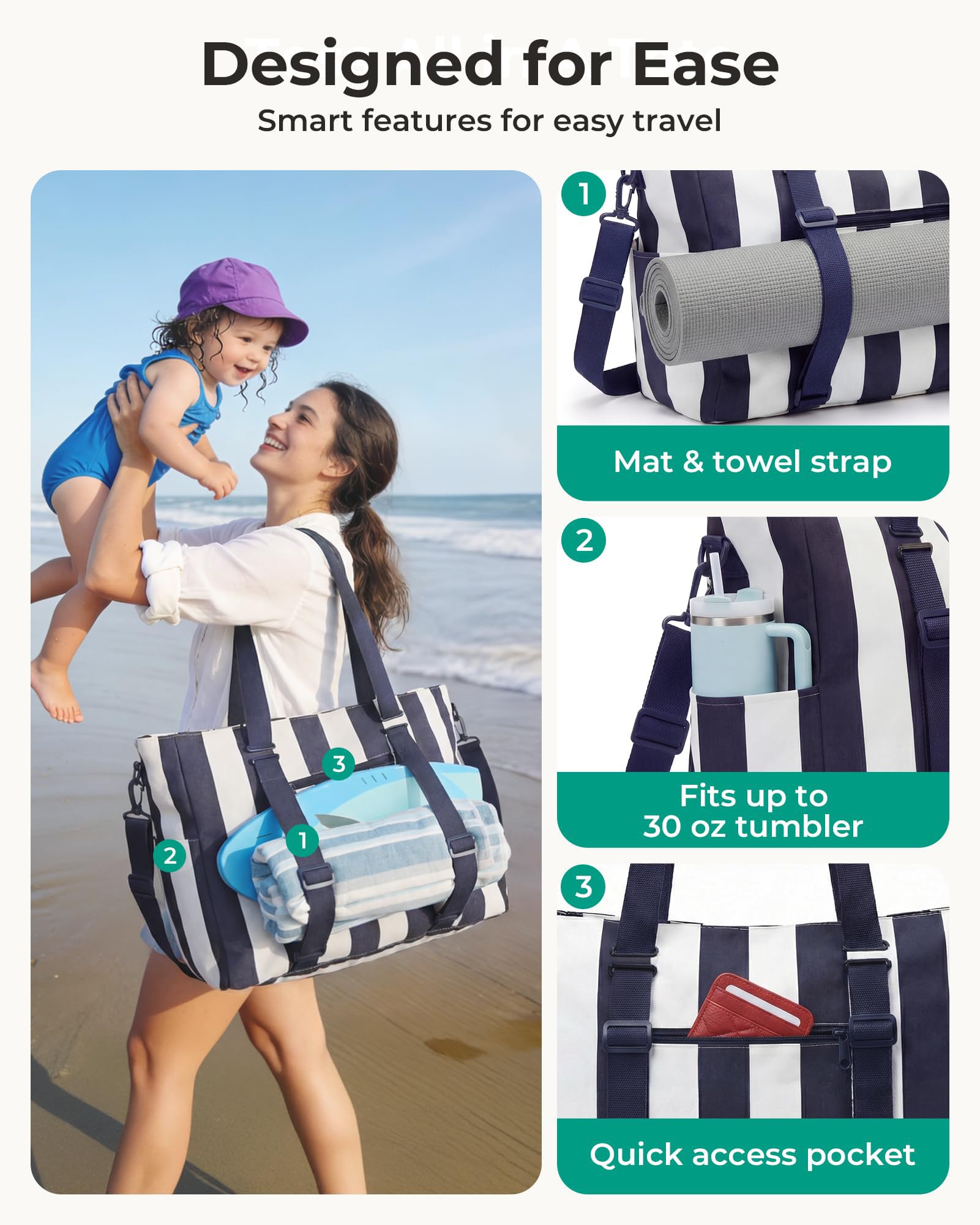 BAGSMART Large Beach Bag for Beach Essentials