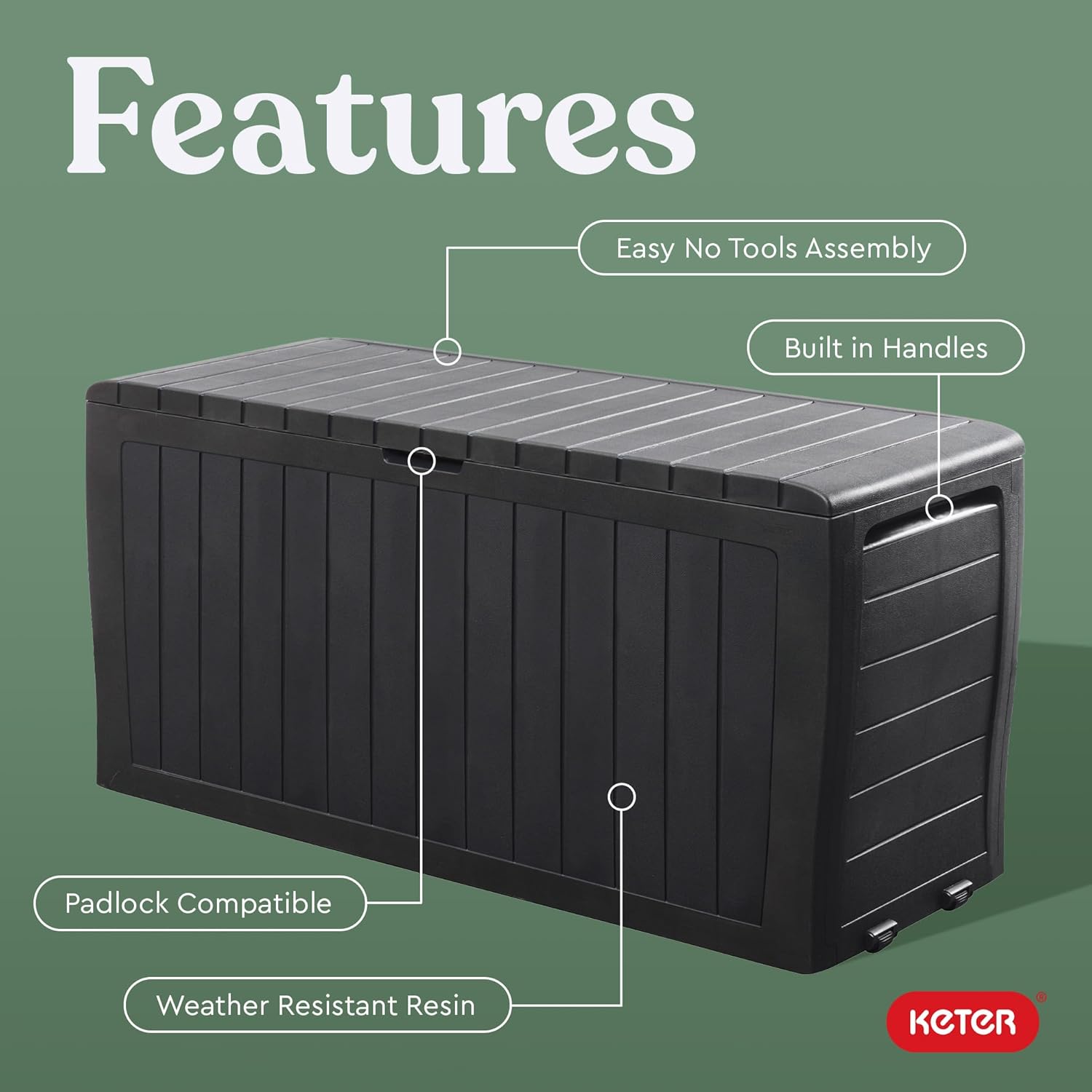 Keter Marvel Plus 71 Gallon Resin Outdoor Storage Box for Patio, Balcony & Garden – Weather‑Resistant Deck Box for Cushions, Pillows, Pool Floats & Tools, Dark Grey