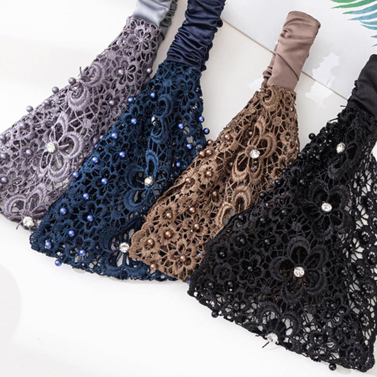 New Set Boho Headbands, Boho-chic Crystal & Pearl Embellished Wide Headbands, for Women Fashion Vacations & Daily Styling (3pcs A)