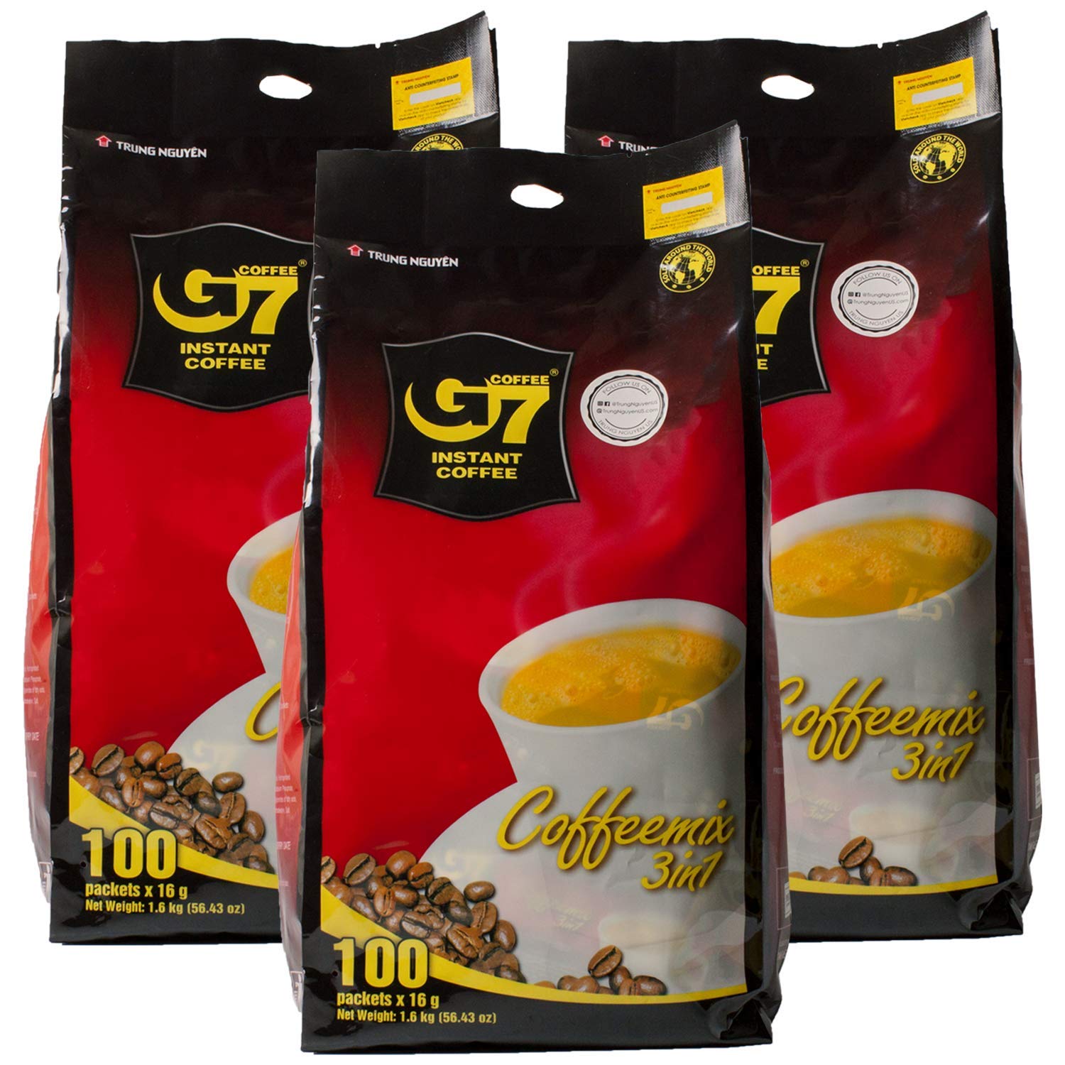 Trung Nguyen — G7 3 in 1 Instant Coffee — Roasted Ground Coffee Blend w/Non-dairy Creamer and Sugar — Strong and Bold — Instant Vietnamese Coffee (20 Single Serve Packets)
