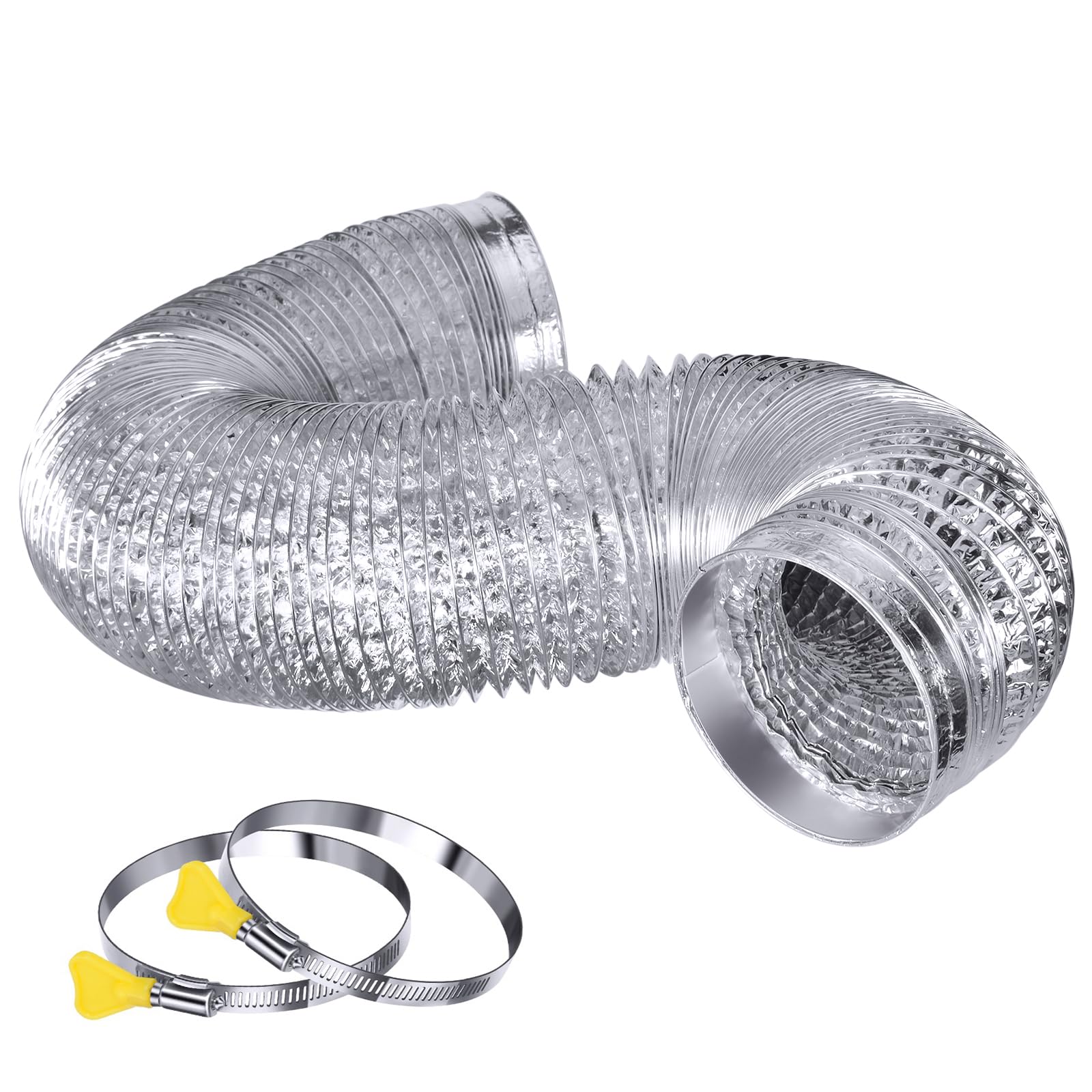 Heavy Duty 4"Flexible Dryer Vent Exhaust Duct Hose 3 Feet for Tight Space, Extra Thick(6-ply) Aluminum Foil Ducting Kit with 2 Key Hose Clamps