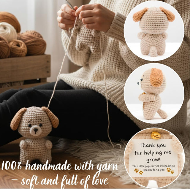 Teacher & Boss Appreciation Gift – Handmade Crochet Puppy Plush with Thank You Card – Cute Stuffed Animal for Mentor, Mom & Dad – Graduation, Christmas, Boss’s Day (Thank You)