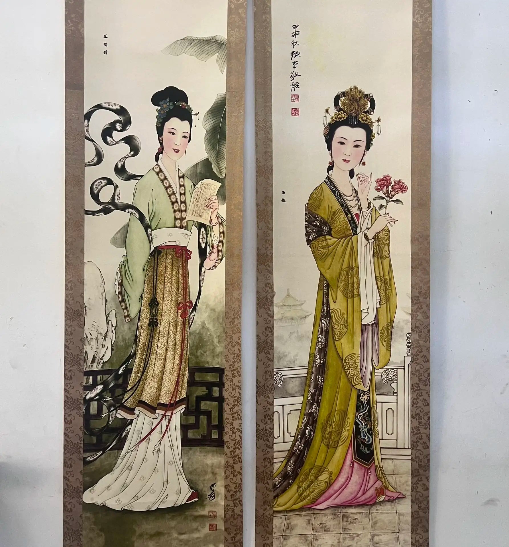 Four Beauties Chinese Portrait Panel Set – Four‑Panel Central Hanging Artwork