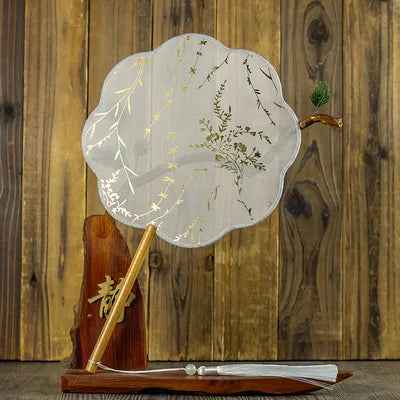Translucent Silk Chinese Round Hand Fan, Floral Design