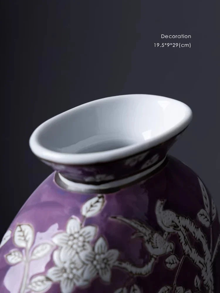 “Nirvana” Phoenix Relief Flat Vase – New Chinese Asian Home Decor