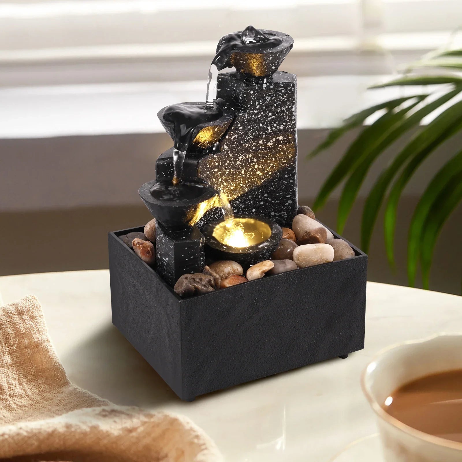 Tabletop Fountain Decor Water Landscape Ornament Attract Wealth Relax Zen Meditation for Table Office Home Bedroom Art Adornment