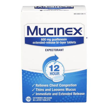 Mucinex Expectorant 12 Hour Chest Congestion Medicine, 100 ct