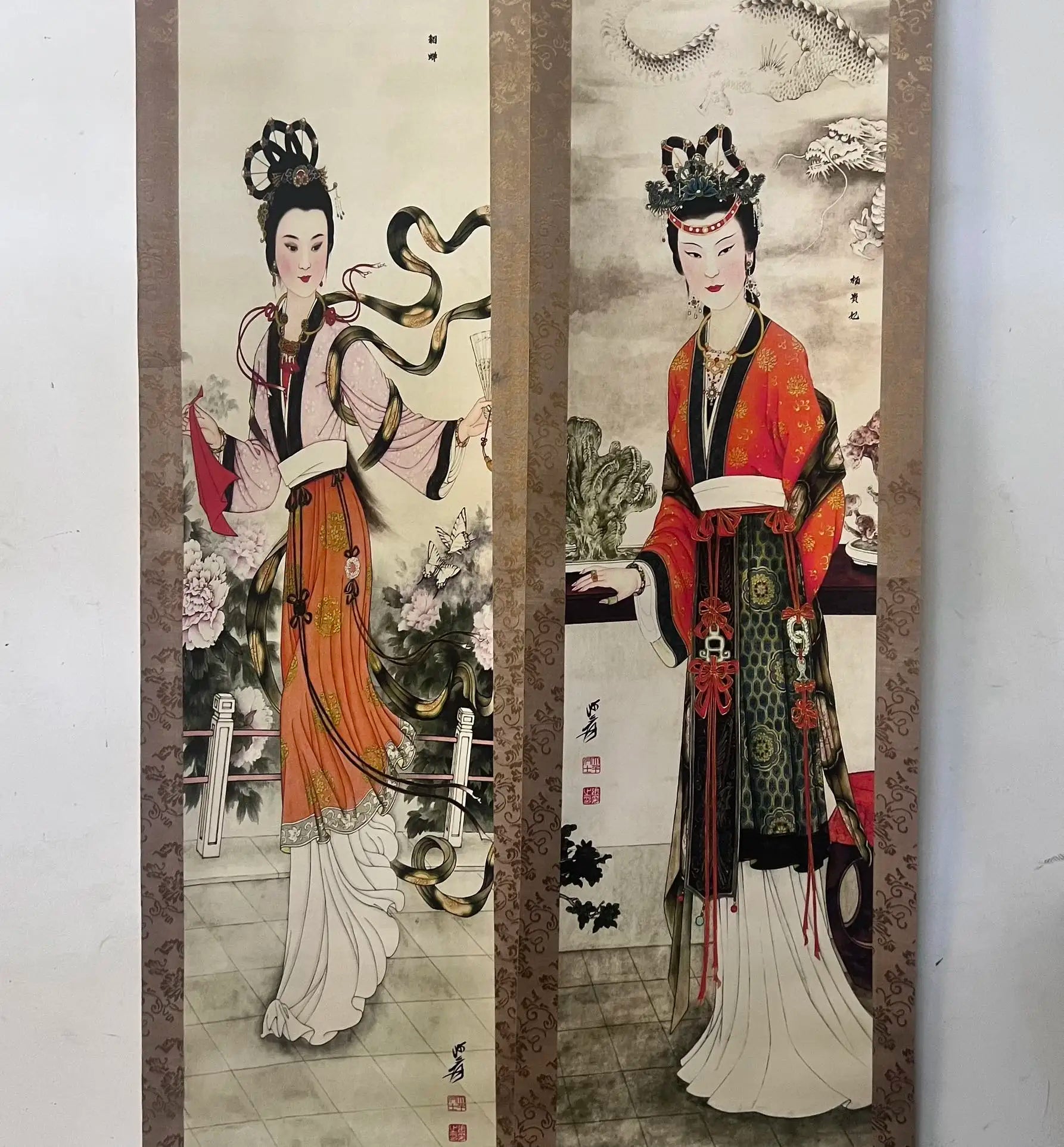 Four Beauties Chinese Portrait Panel Set – Four‑Panel Central Hanging Artwork