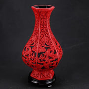 Red Lacquerware Dragon Vase – 10" Chinese Auspicious Decor