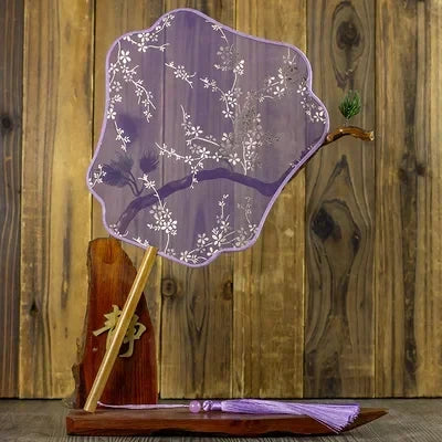 Translucent Silk Chinese Round Hand Fan, Floral Design