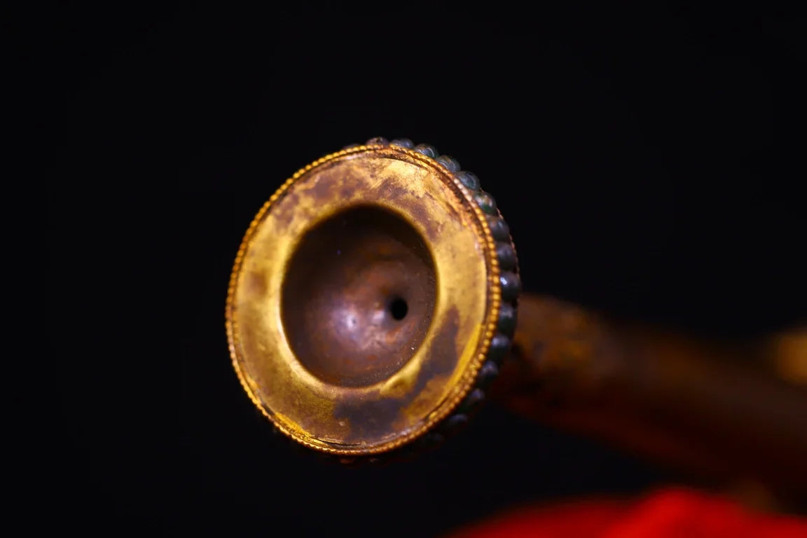 Tibetan Temple Purple-Bronze Prayer Horn – Mosaic Gem & Gzi Bead Amulet