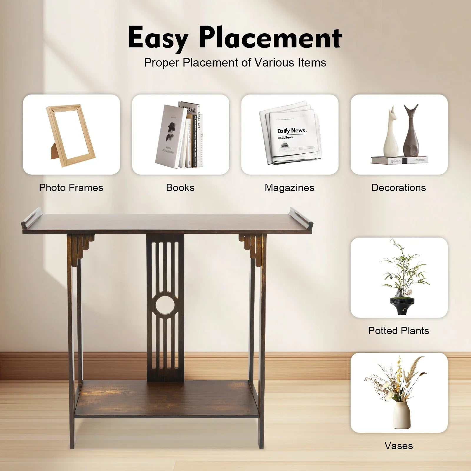 2-Tier Narrow Espresso Side Table, Space-Saving Slim Accent Table, Easy Assembly Console Table for Living Room,Bedroom & Kitchen
