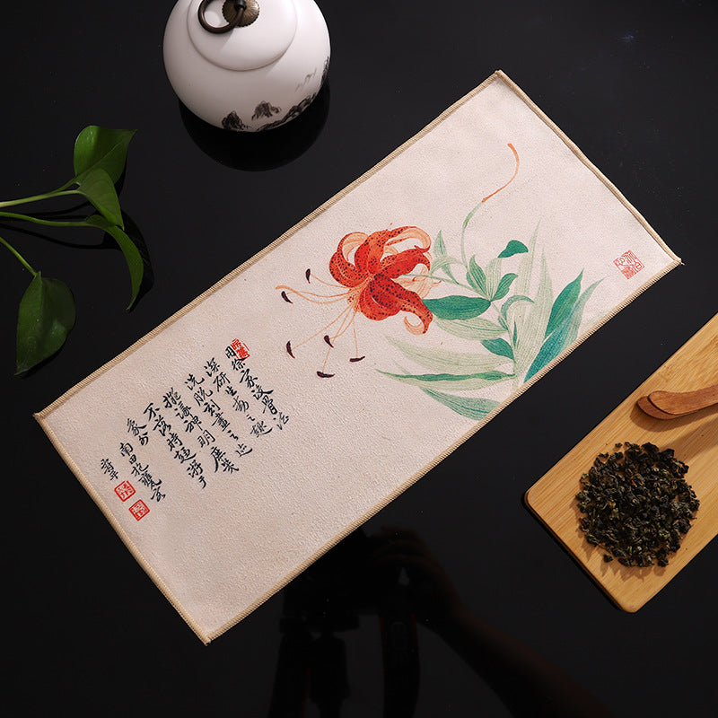 Deerskin Chinese Velvet Painted Zen Absorbent Tea Towel Cloth