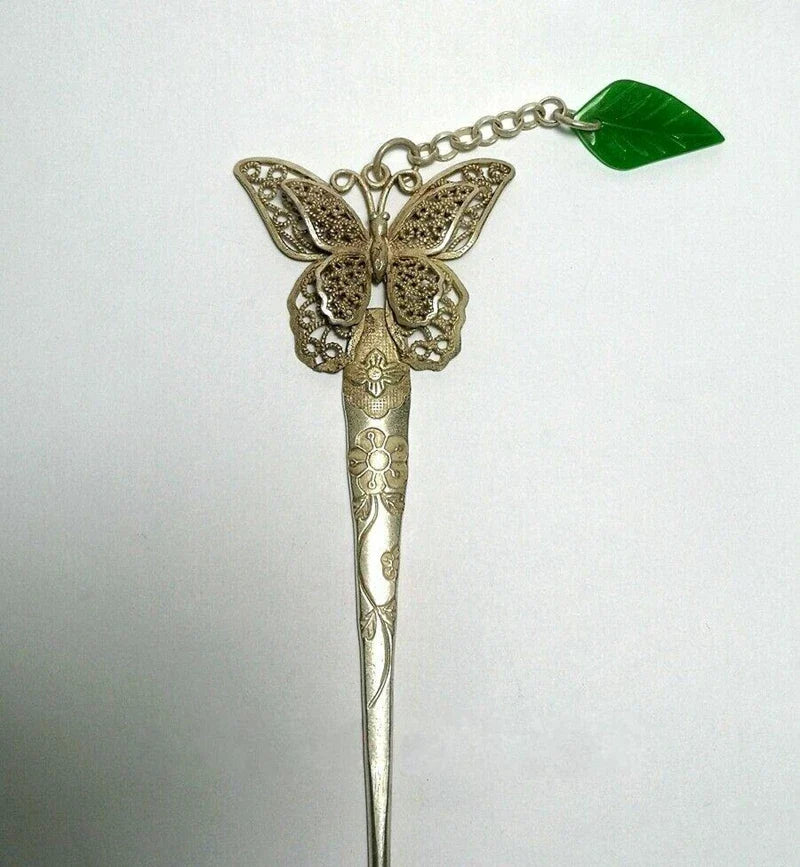 Handmade Silver Jade Butterfly Hairpin