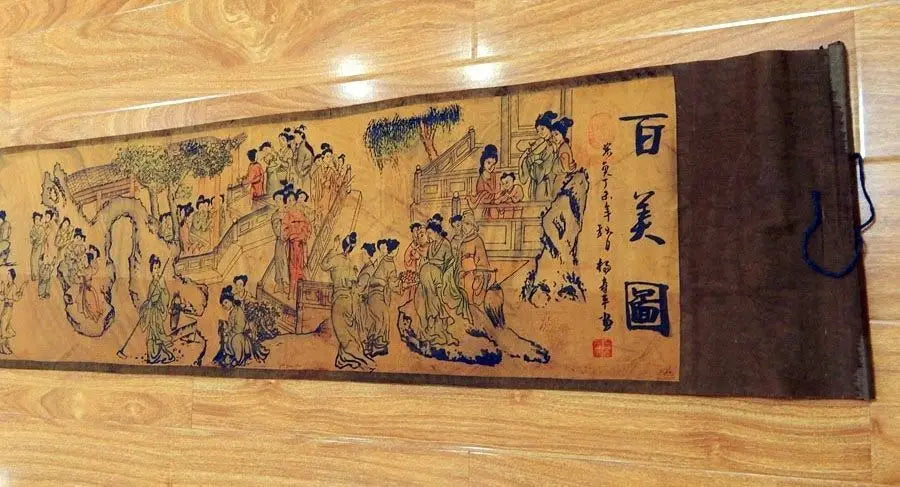 Chinese Silk Paper Long Scroll – “100 Beautiful Women” Traditional Wall Art