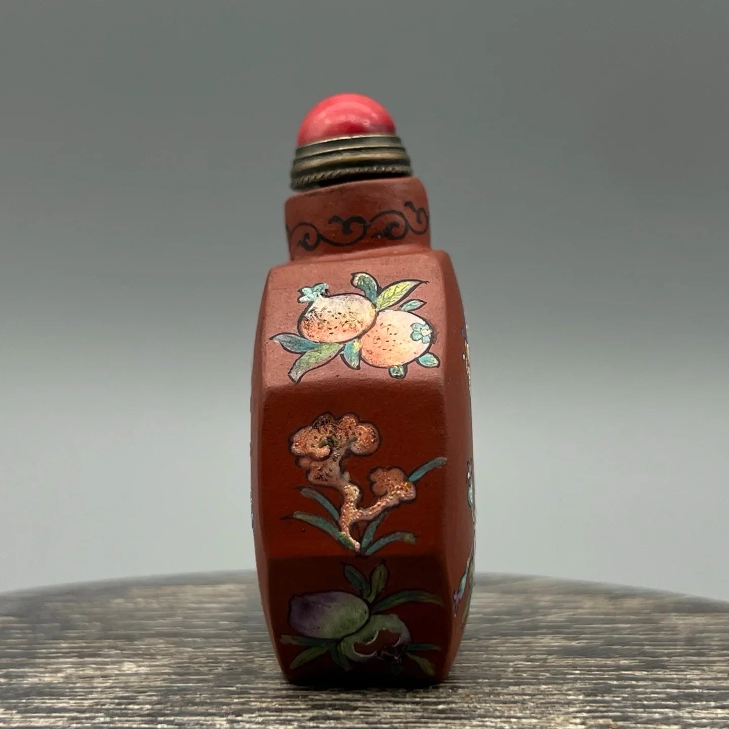 Chinese Zisha Purple Clay Snuff Bottle – Handmade Peony Art