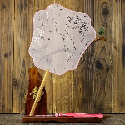 Translucent Silk Chinese Round Hand Fan, Floral Design