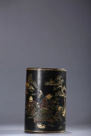 Tibetan Temple Vintage Lacquerware Brush Pot – Children’s Playground Scene (5")