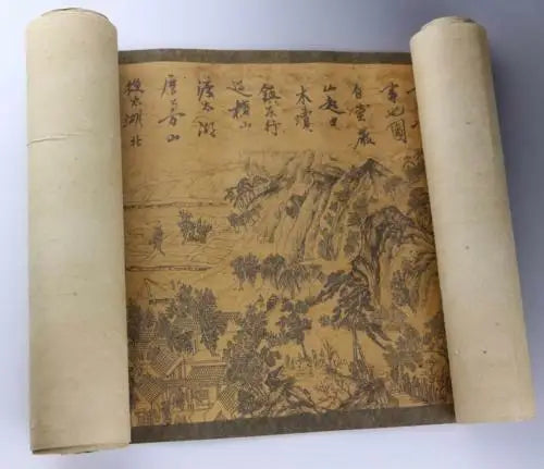 Chinese Landscape Long Scroll – Old Paper Style Decorative Wall Hanging