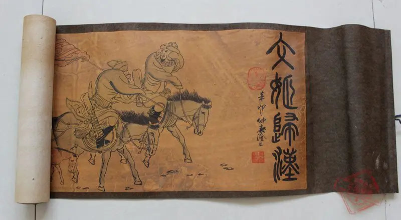 Rare Antique Qing Dynasty Scroll Painting – Hand-Carved Details & Auspicious Motifs