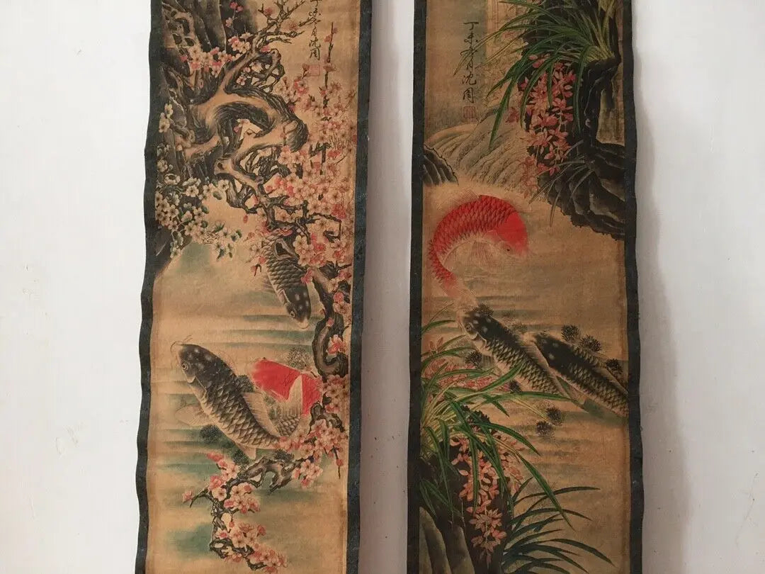 Chinese Goldfish Quadruple Scroll Painting – Four-Panel Wall Hanging