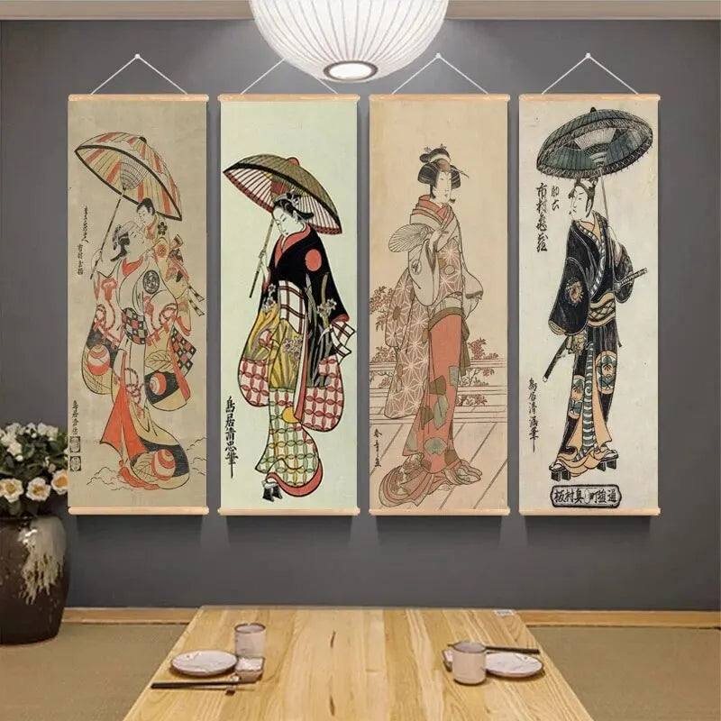 1 Piece Replica of Old Japanese Anime Canvas Art Ready to Hang with Wooden Frame| Wall Scroll Poster for Living Room Decoration