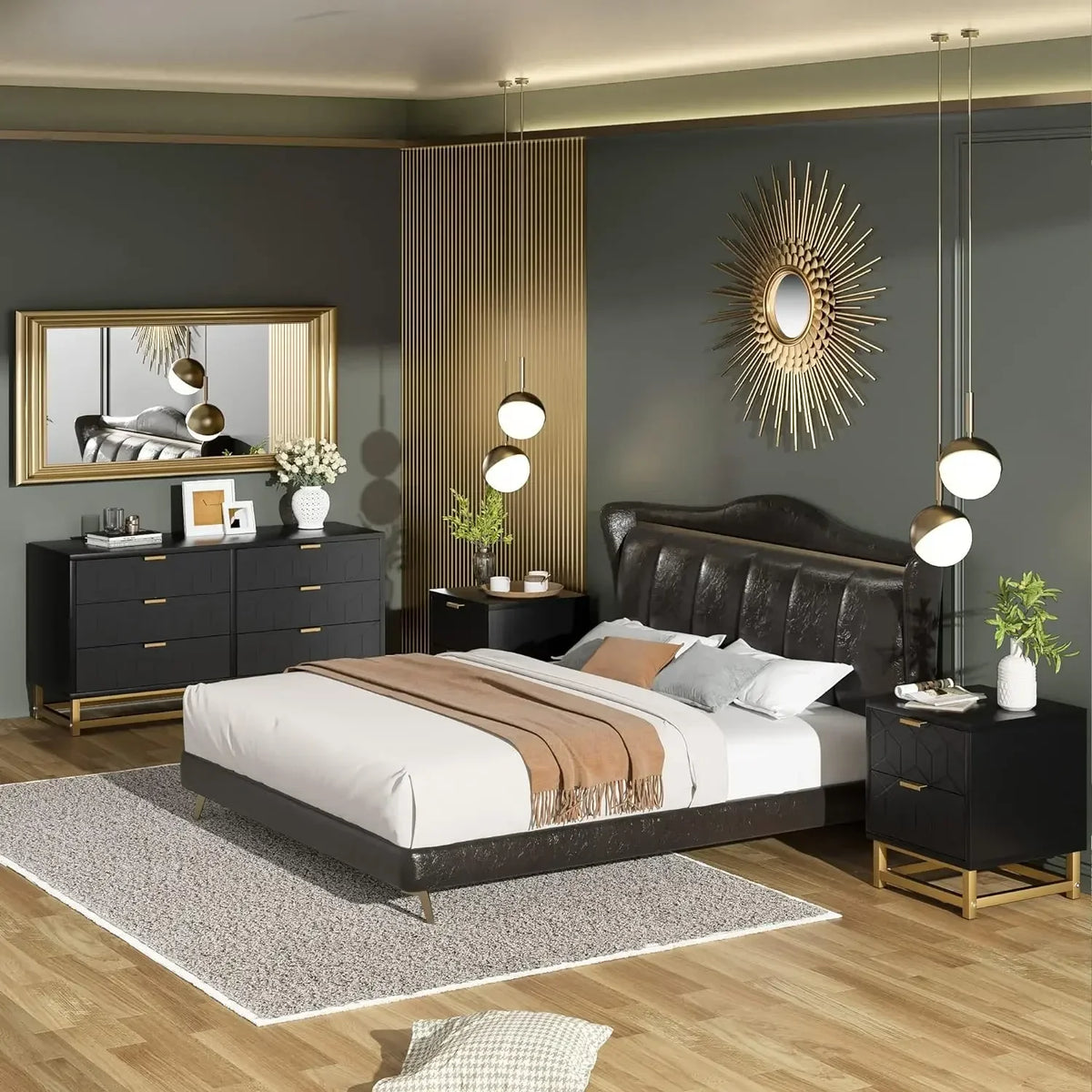 y Black 6 Drawer Dresser for Bedroom, Wood Chest of Drawers with Metal Legs, Modern Storage Dresser Chest Cabinet Organizer