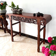 Chinoiserie Solid Wood Guqin Table – Scroll-Head Altar & Console Table
