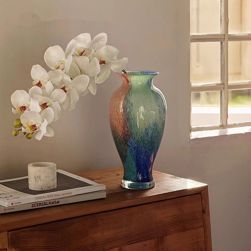 Chinese Style Blue Transparent Glass Vase