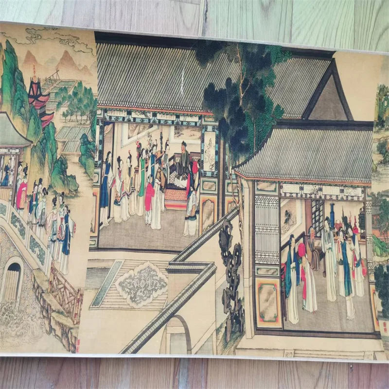 Vintage Chinese Long Scroll – Sun Wen’s “Dream of the Red Chamber” Paper Painting