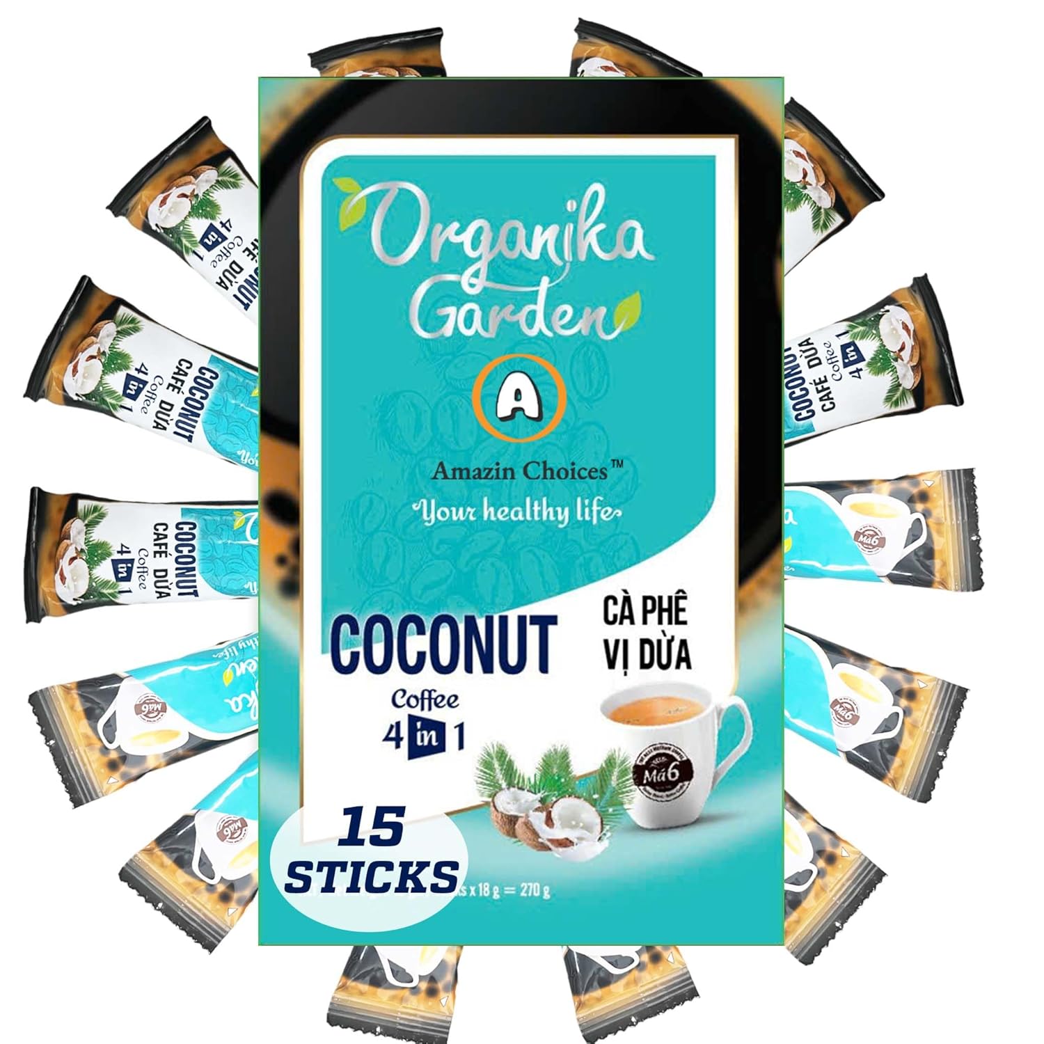 Amazin Choices Coconut Instant Coffee 4-in-1. 0.63 oz., 15 ct