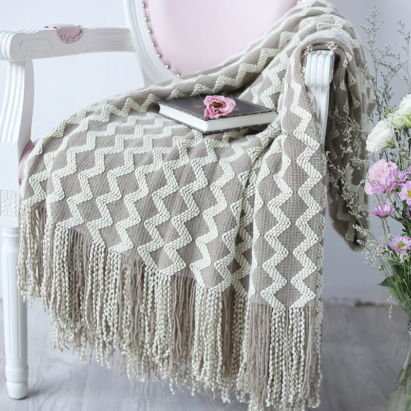 Geometric Knitted Chenille Throw Blanket