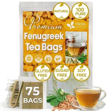 Premium Fenugreek Tea Bags. No Sugar, No Caffeine, No Gluten, Vegan. (30 Tea Bags)