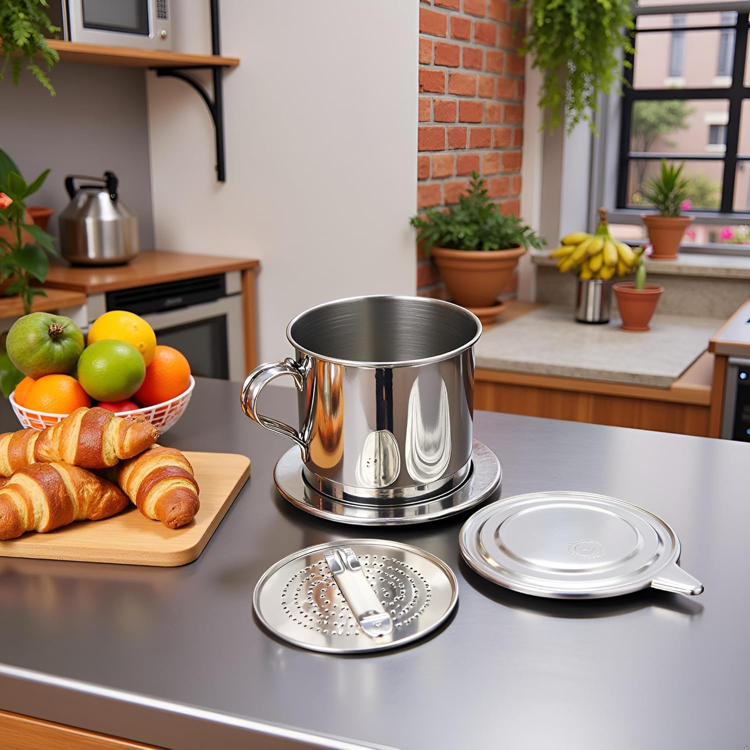 Silver Vietnamese Coffee Filter Stainless Steel Coffee Pot Drip Infuse Cup Brewing Teapot No Need Paper Drip Coffee Pot Machine Filter