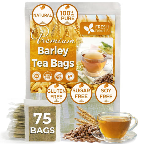Premium Barley Tea Bags, 100% Natural & Pure from Barley. Loose Barey Herbal Tea. No Sugar, No Caffeine, No Gluten, Vegan.