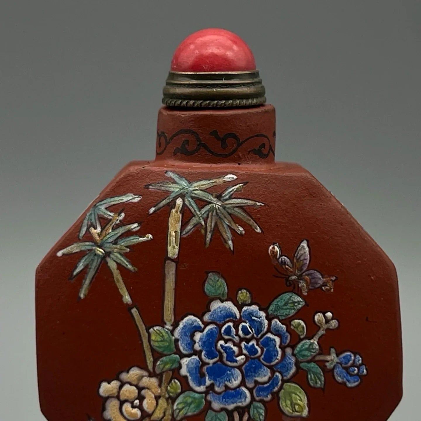 Chinese Zisha Purple Clay Snuff Bottle – Handmade Peony Art