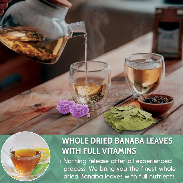 Natural Banaba Dried Leaves, Tea Bags, Powder, Whole Banaba Leaves, 100% Pure Dried Banaba Leaves, Banaba Leaf Tea, No Additives, No Caffeine, Vegan - FreshDrinkUS - Natural and Premium Herbal Tea