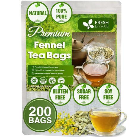 Premium Fennel Tea Bags, 100% Natural & Pure from Fennel Seeds. Fennel Seed Herbal Tea. Fennel Seed Tea. Made with Natural Material Tea Bags. No Sugar, No Caffeine, No Gluten, Vegan.